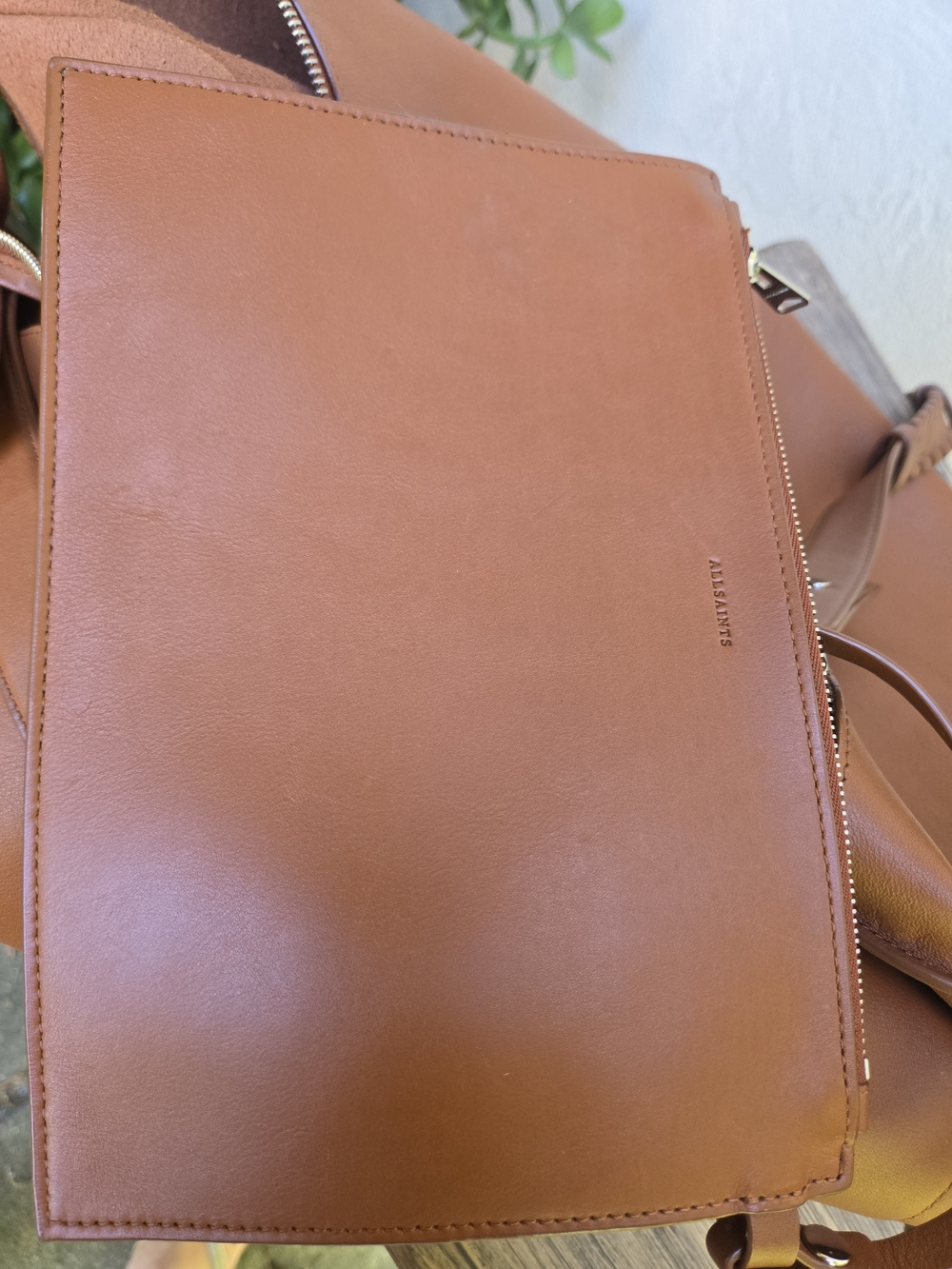All Saints Brown Kita East West Leather Tote Bag with Braided Strap - Picture 10 of 16